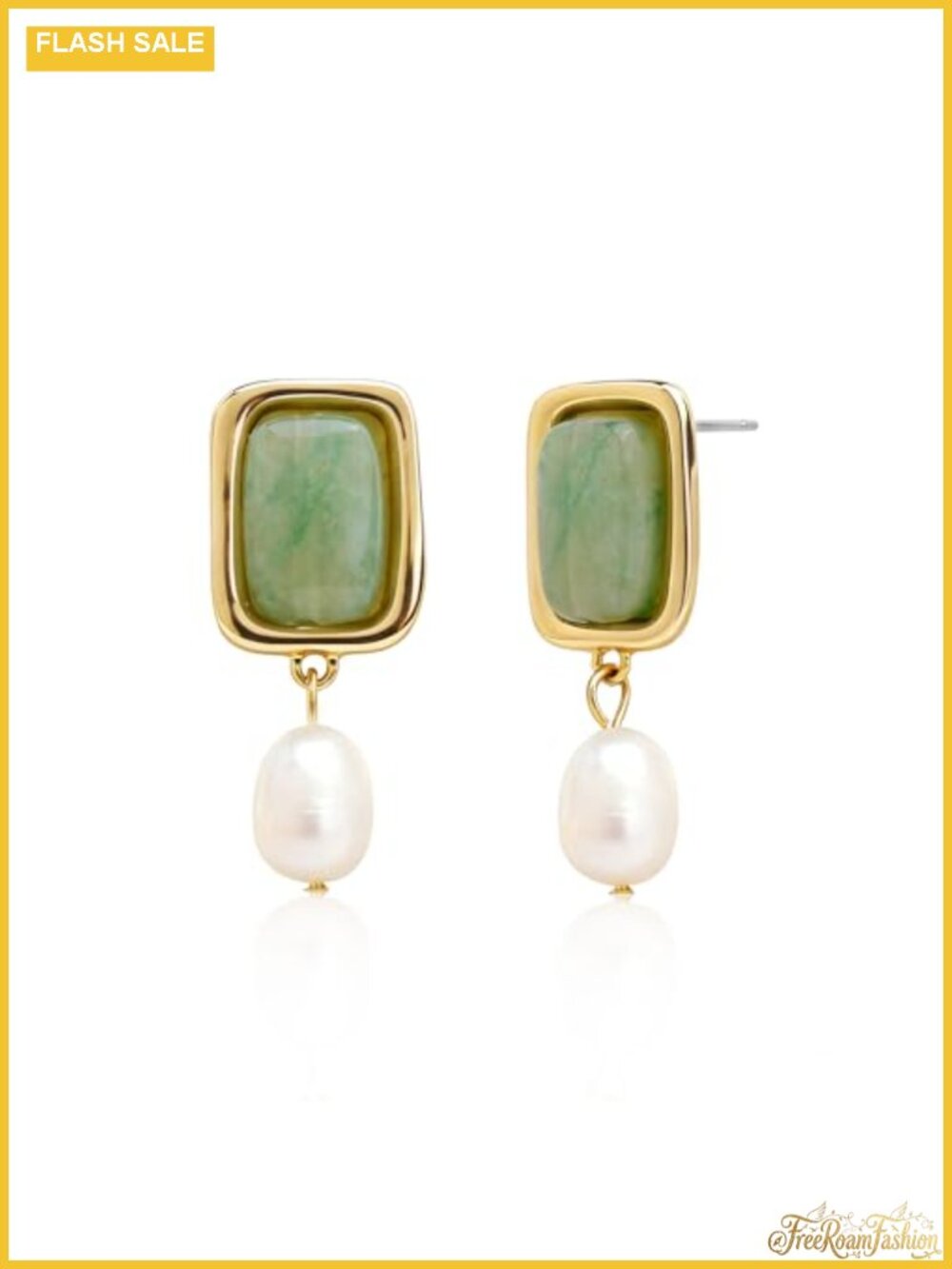 Gold Brass Square Dangle Drop Earrings Hypoallergenic Lever Back